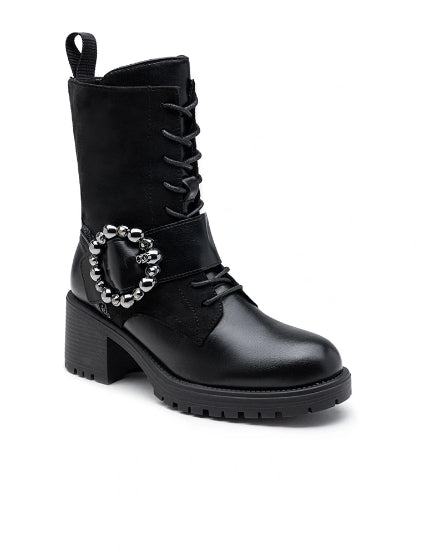 Bottines à talon carré avec lacets et ornement en chaîne latérale