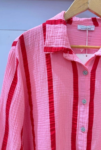 Chemise Manches Longues En Gaze De Coton Rayures