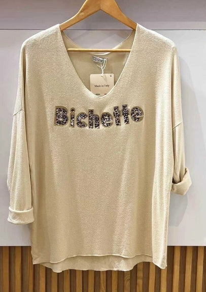 Pull fin Col V, Manches longues avec imprimé BICHETTE