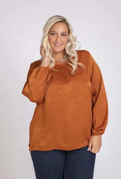 Blouse soyeuse couleur rouille