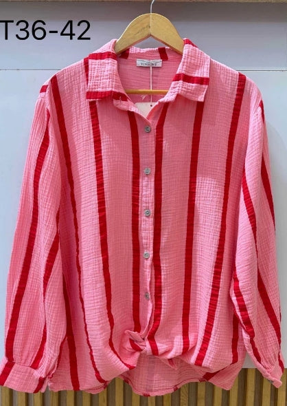 Chemise Manches Longues En Gaze De Coton Rayures