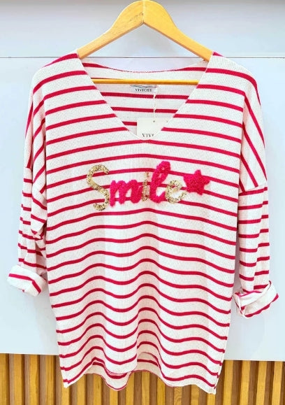 Pull fin brodé smile