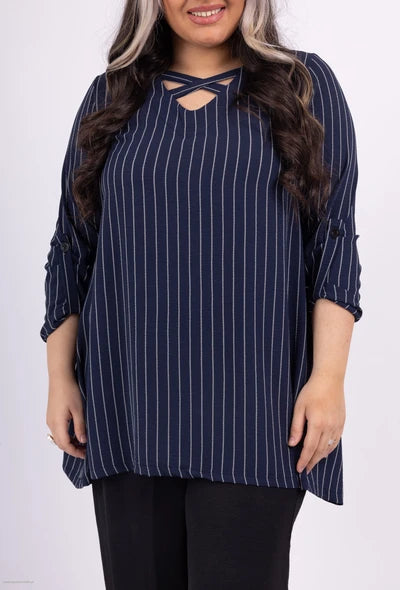 Chemise à rayures noir grande taille